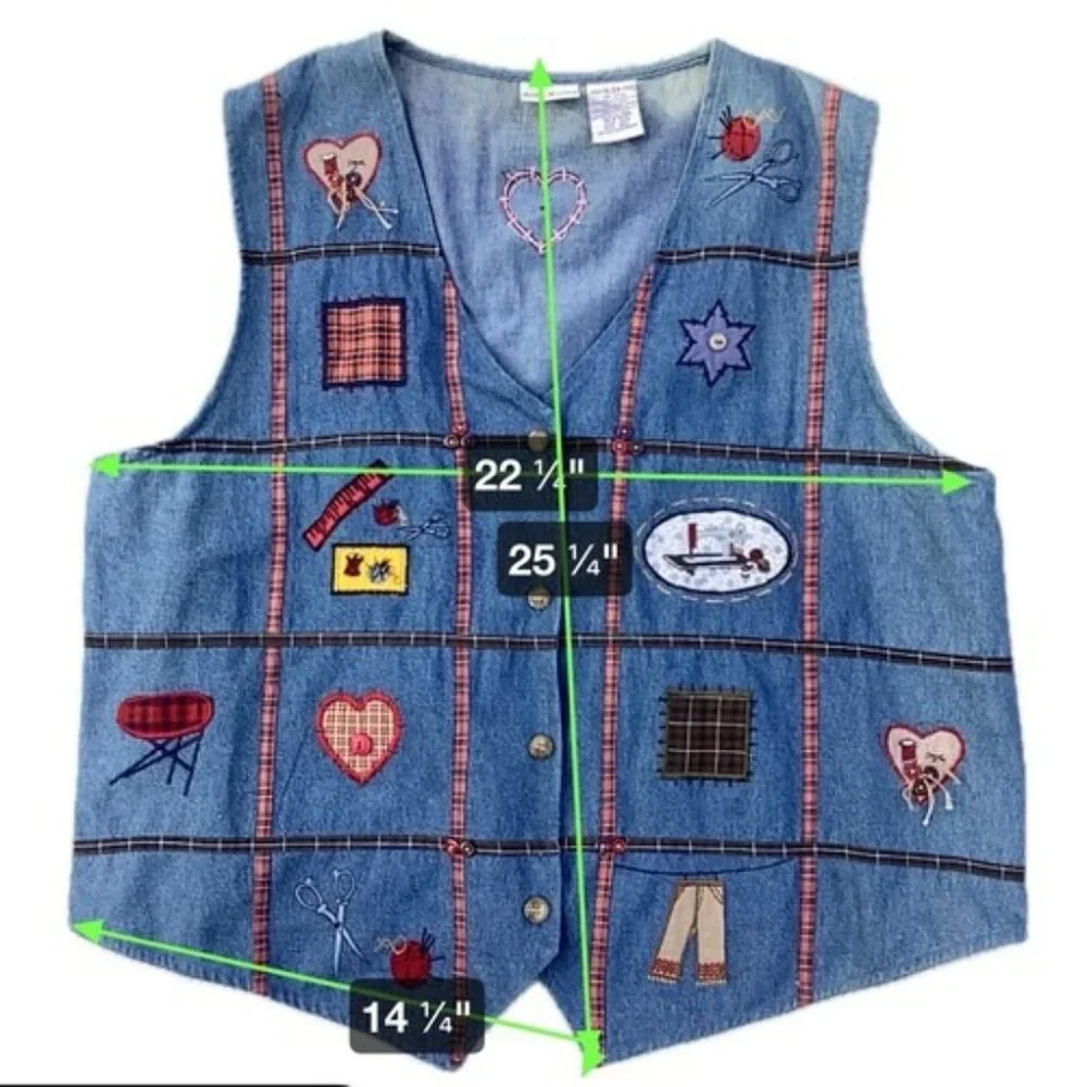 Vintage Bobbie Brooks Denim Vest size XL 16/18 School Unique Folk Art Craftcore - Picture 9 of 9